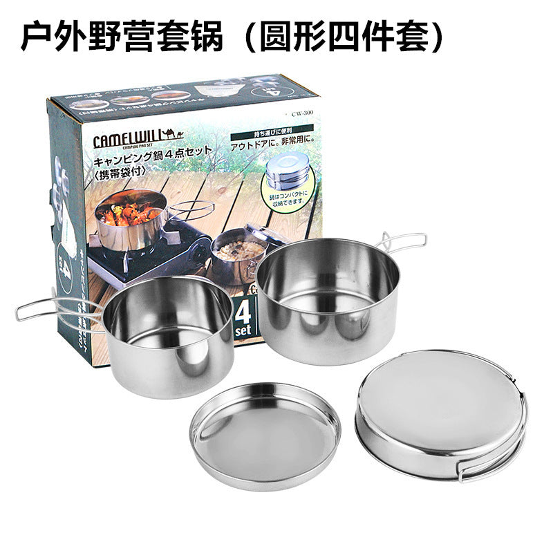 Portable Stainless Steel Camping Cookware Pot Set