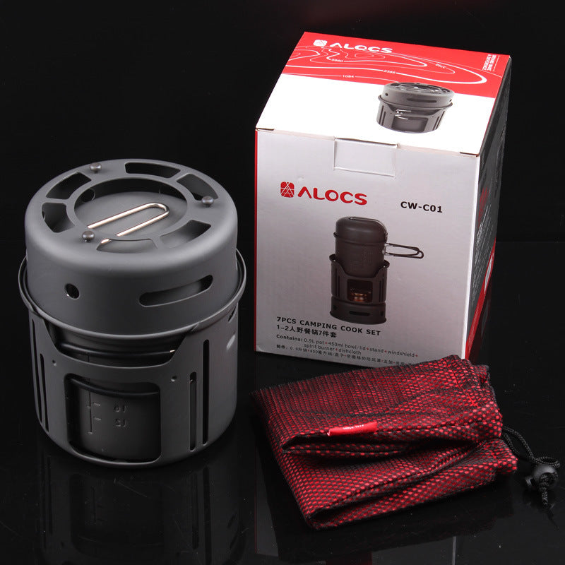 Portable 7PCS Aluminum Camping Cookware Set For 2 Persons