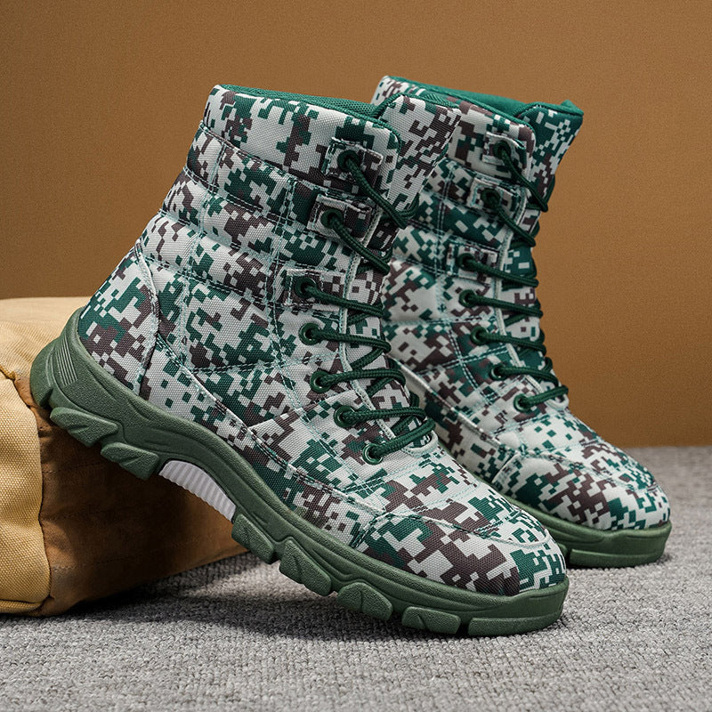 Fleece-Lined Camouflage Hiking Boots With Thick Soles