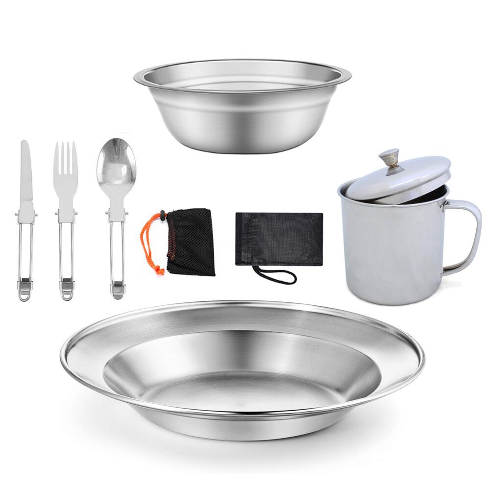 Outdoor Camping Stainless Steel Tableware And Cup Set