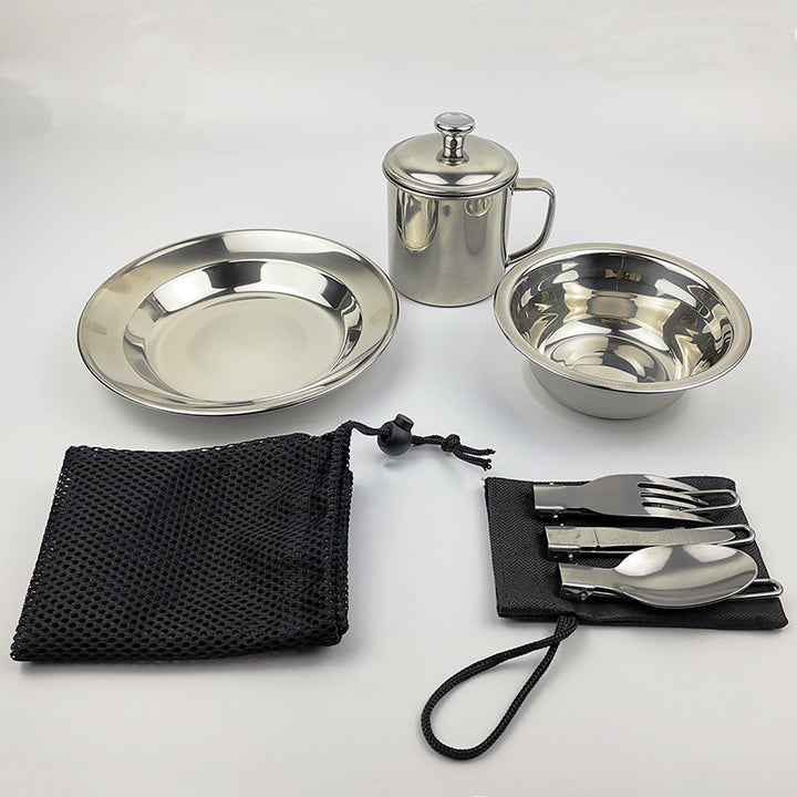 Outdoor Camping Stainless Steel Tableware And Cup Set