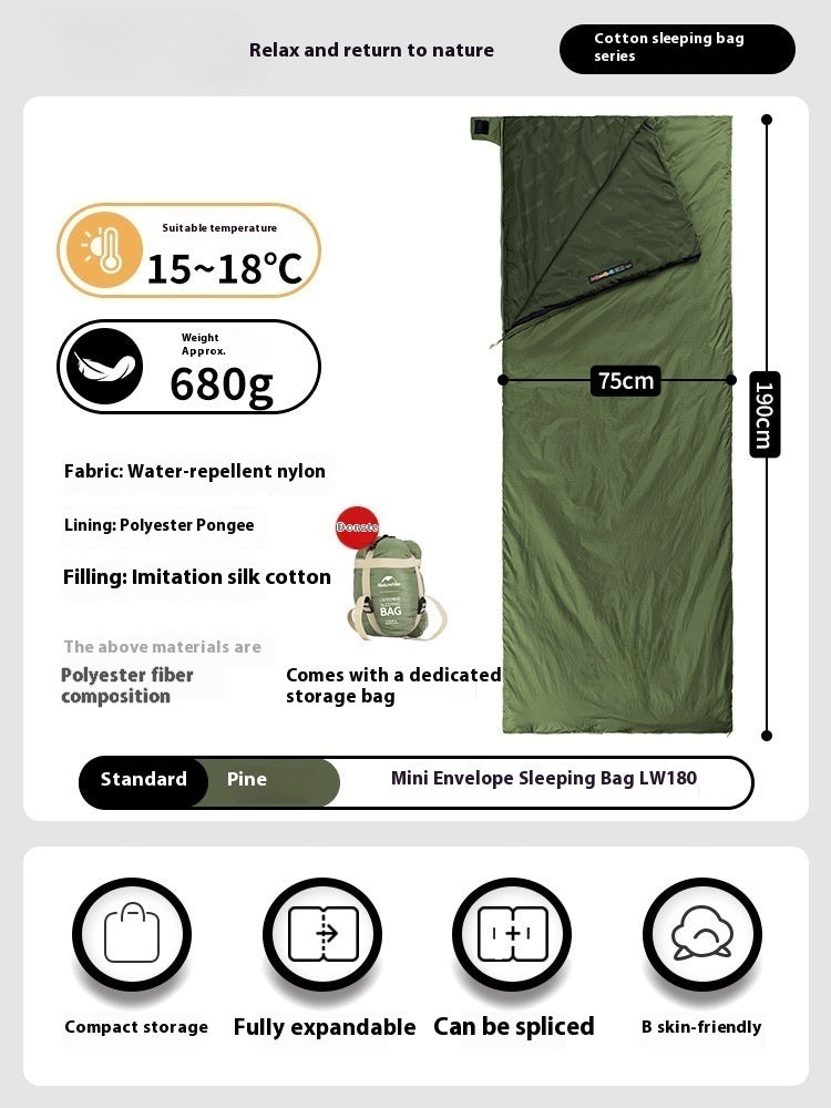 Summer Thin Envelope Sleeping Bag Portable For Camping