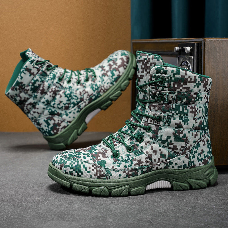 Fleece-Lined Camouflage Hiking Boots With Thick Soles